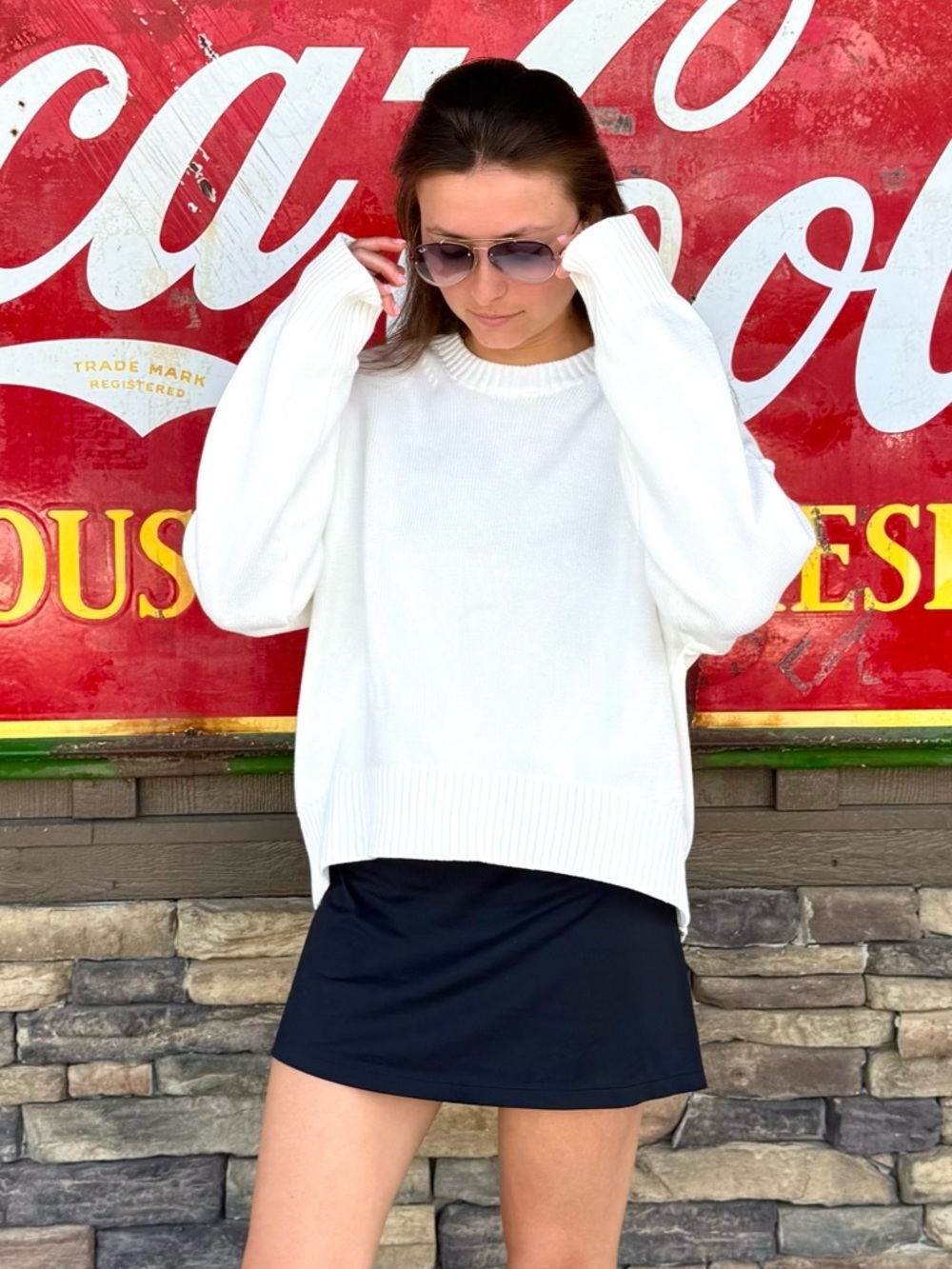 Quince White Crewneck Knit Sweater L